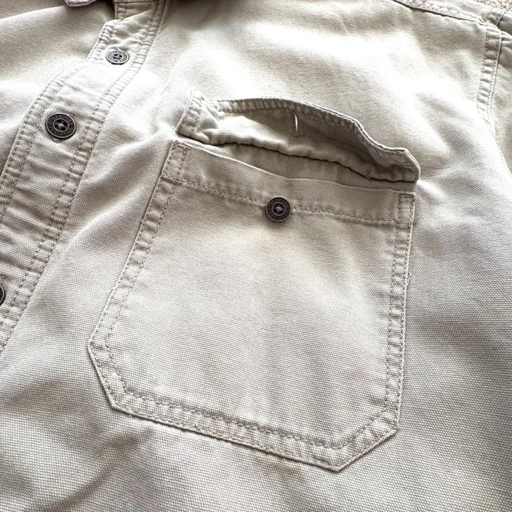 Levi's Men XL Canvas Fleece Lined Shirt Jacket Tan Beige Plaid Heavyweight Layer - Picture 5 of 13